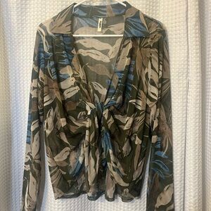 Stylish Camouflage Tie-Front Blouse